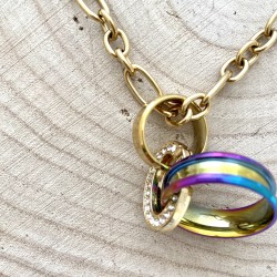 COLLIER TRIPLE ANNEAUX RAINBOW MODULABLE