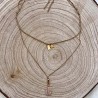 COLLIER DOUBLE EN ACIER INOXYDABLE OR AVEC PIERRE DE QUARTZ ROSE