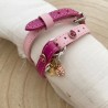 DOUBLE BRACELET BICOLORE CUIR FUSHIA ET ROSE AVEC STRASS